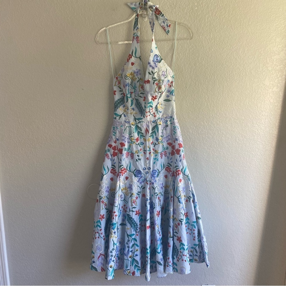 Dress the Population Embroidery Halter MIDI Floral Dress
